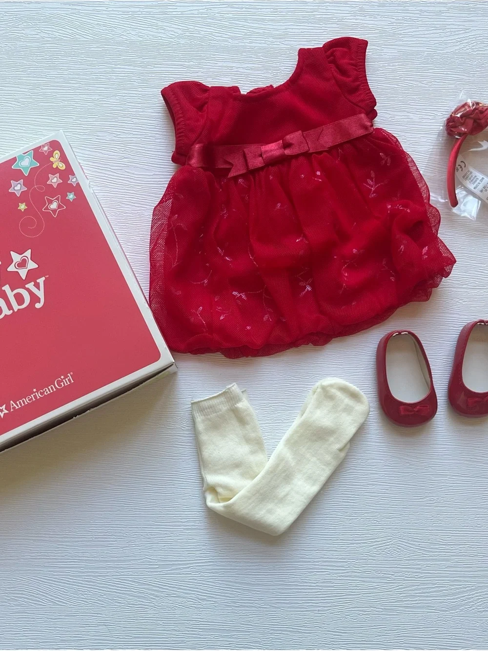 American Girl NIB Bitty Baby Red Party Dress Twinkle Party Outfit